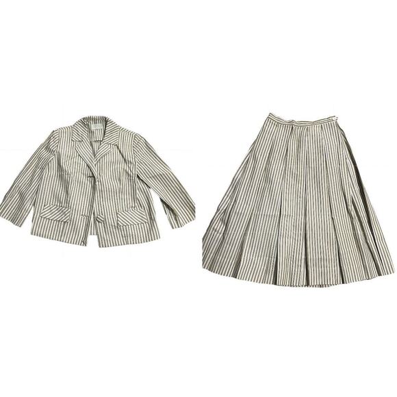 VTG 60s Jeanne Osmundsen La Maison Milwaukee Suit Stripe XS Blazer Pleated Skirt - Picture 1 of 14